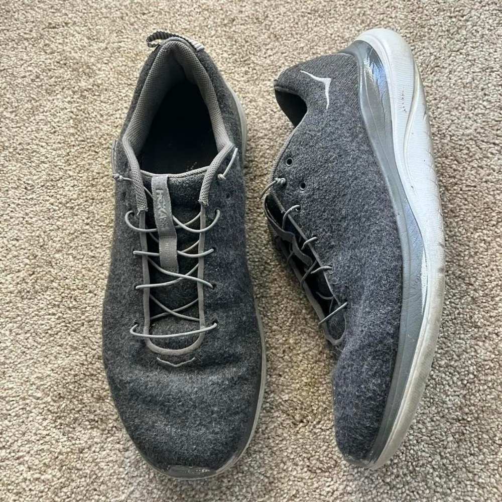 Hoka One One Hupana Flow Wool Men's Charcoal‎ Gray Sneakers Size 12.5